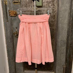 Vintage pink and white checked gingham lace western square dance circle skirt wi